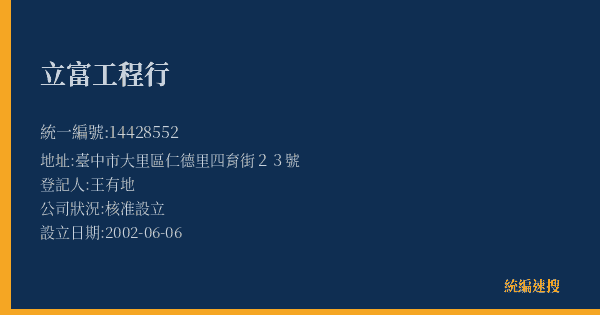 立富工程行的照片-統編 14428552(臺中市) 公司登記資料與營業項目詳細圖表