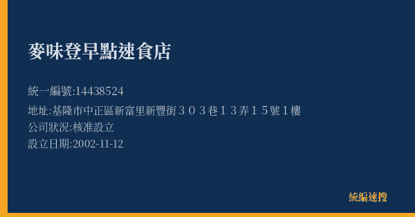 麥味登早點速食店的照片-統編 14438524(基隆市) 公司登記資料與營業項目詳細圖表