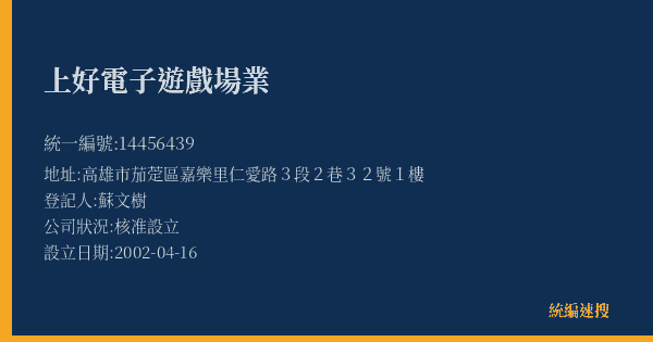 上好電子遊戲場業的照片-統編 14456439(高雄市) 公司登記資料與營業項目詳細圖表