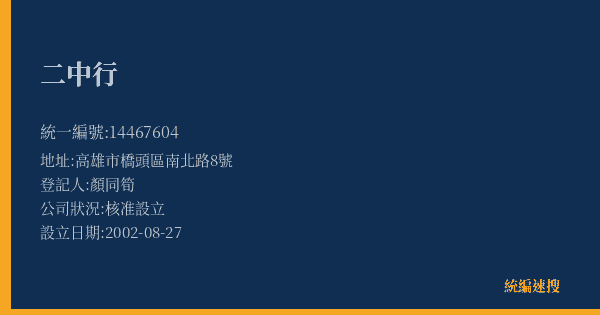 二中行的照片-統編 14467604(高雄市) 公司登記資料與營業項目詳細圖表