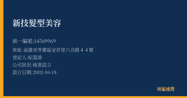 新技髮型美容的照片-統編 14569969(高雄市) 公司登記資料與營業項目詳細圖表