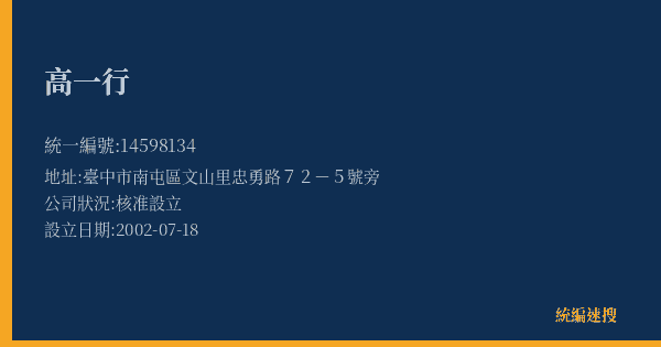 高一行的照片-統編 14598134(臺中市) 公司登記資料與營業項目詳細圖表