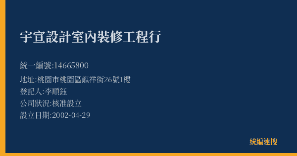 宇宣設計室內裝修工程行的照片-統編 14665800(桃園市) 公司登記資料與營業項目詳細圖表