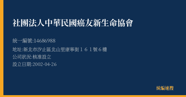 社團法人中華民國癌友新生命協會的照片-統編 14686988(新北市) 公司登記資料與營業項目詳細圖表