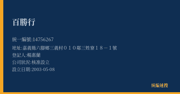 百勝行的照片-統編 14756267(嘉義縣) 公司登記資料與營業項目詳細圖表
