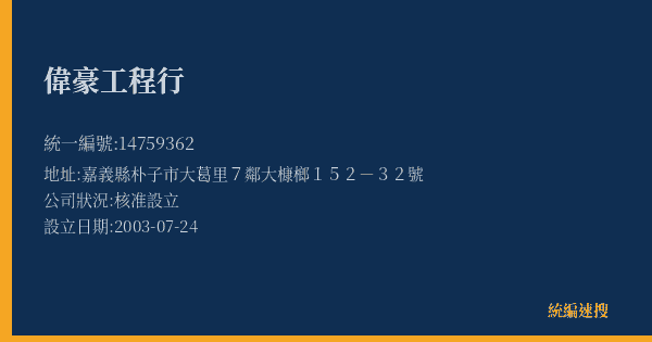 偉豪工程行的照片-統編 14759362(嘉義縣) 公司登記資料與營業項目詳細圖表