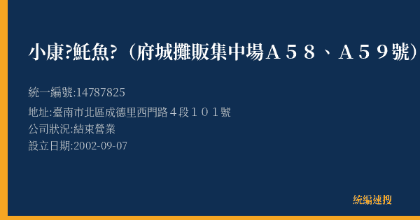 小康?魠魚?(府城攤販集中場A58、A59號)的照片-統編 14787825(臺南市) 公司登記資料與營業項目詳細圖表