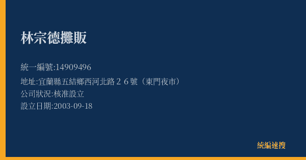 林宗德攤販的照片-統編 14909496(宜蘭縣) 公司登記資料與營業項目詳細圖表