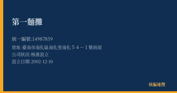第一麵攤的照片-統編 14987859(臺南市) 公司登記資料與營業項目詳細圖表