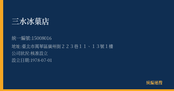 三水冰菓店的照片-統編 15008016(臺北市) 公司登記資料與營業項目詳細圖表