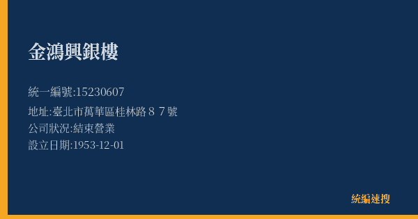 金鴻興銀樓的照片-統編 15230607(臺北市) 公司登記資料與營業項目詳細圖表