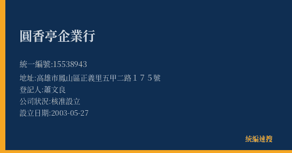 圓香亭企業行的照片-統編 15538943(高雄市) 公司登記資料與營業項目詳細圖表