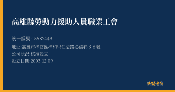 高雄縣勞動力援助人員職業工會的照片-統編 15582449(高雄市) 公司登記資料與營業項目詳細圖表
