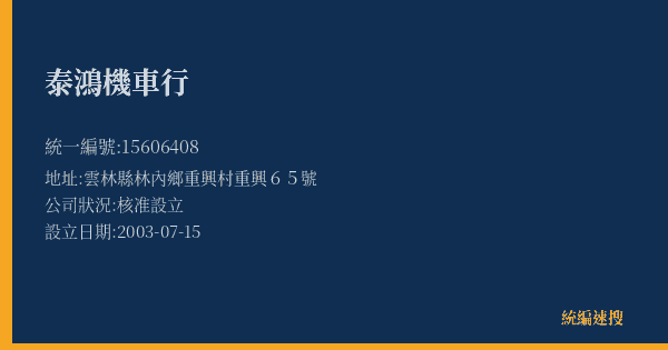 泰鴻機車行的照片-統編 15606408(雲林縣) 公司登記資料與營業項目詳細圖表