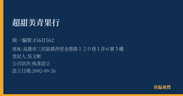 超甜美青果行的照片-統編 15611562(高雄市) 公司登記資料與營業項目詳細圖表