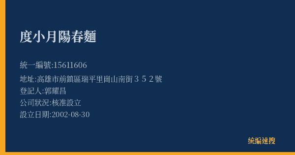 度小月陽春麵的照片-統編 15611606(高雄市) 公司登記資料與營業項目詳細圖表