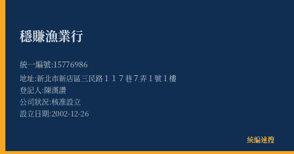穩賺漁業行的照片-統編 15776986(新北市) 公司登記資料與營業項目詳細圖表