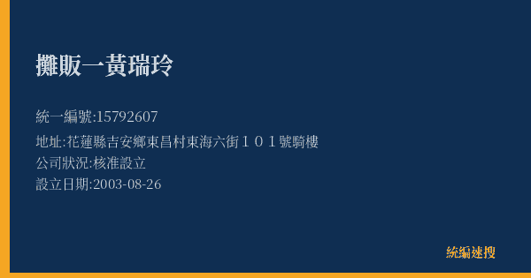攤販一黃瑞玲的照片-統編 15792607(花蓮縣) 公司登記資料與營業項目詳細圖表