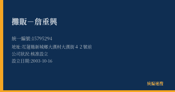 攤販-詹垂興的照片-統編 15795294(花蓮縣) 公司登記資料與營業項目詳細圖表