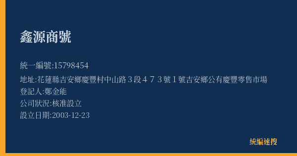 鑫源商號的照片-統編 15798454(花蓮縣) 公司登記資料與營業項目詳細圖表