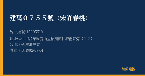 建萬0755號(宋許春桃)的照片-統編 15905519(臺北市) 公司登記資料與營業項目詳細圖表