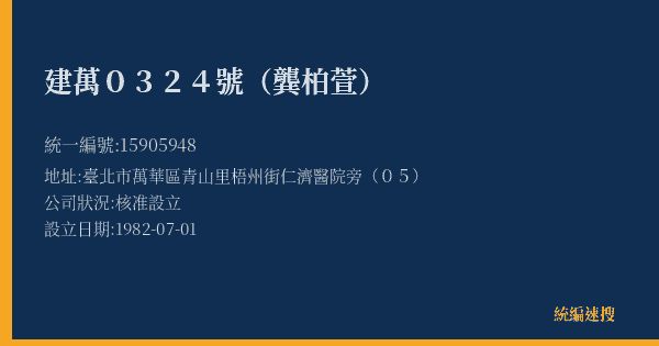 建萬0324號(龔柏萱)的照片-統編 15905948(臺北市) 公司登記資料與營業項目詳細圖表