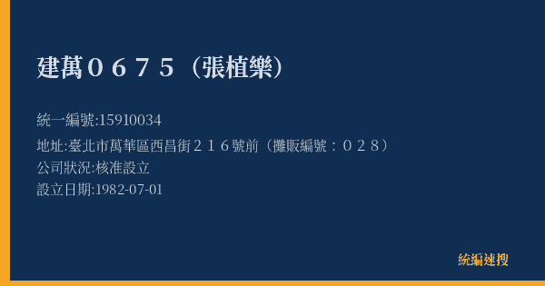 建萬0675(張植樂)的照片-統編 15910034(臺北市) 公司登記資料與營業項目詳細圖表