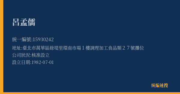 呂孟儒的照片-統編 15930242(臺北市) 公司登記資料與營業項目詳細圖表