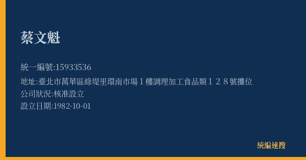 蔡文魁的照片-統編 15933536(臺北市) 公司登記資料與營業項目詳細圖表