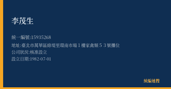 李茂生的照片-統編 15935268(臺北市) 公司登記資料與營業項目詳細圖表