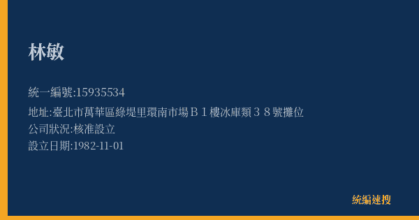 林敏的照片-統編 15935534(臺北市) 公司登記資料與營業項目詳細圖表