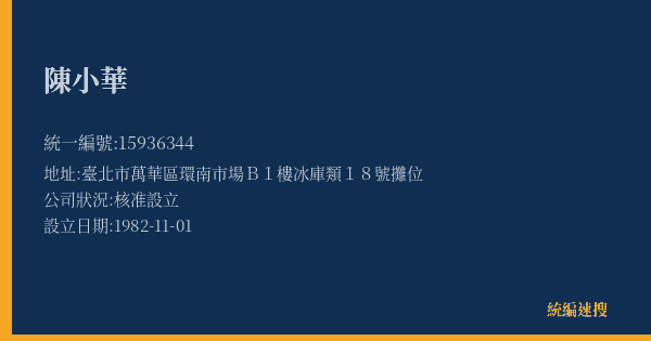 陳小華的照片-統編 15936344(臺北市) 公司登記資料與營業項目詳細圖表