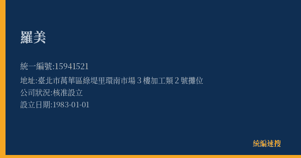 羅美的照片-統編 15941521(臺北市) 公司登記資料與營業項目詳細圖表