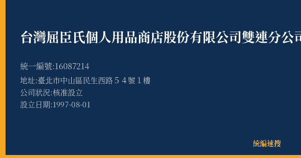 台灣屈臣氏個人用品商店股份有限公司雙連分公司的照片-統編 16087214(臺北市) 公司登記資料與營業項目詳細圖表