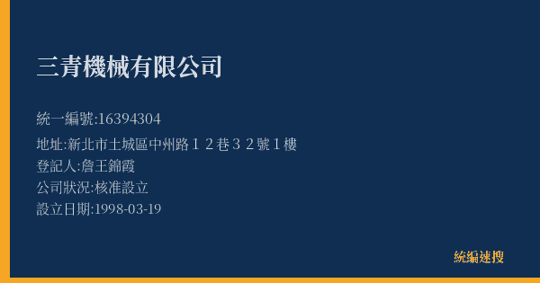 三青機械有限公司的照片-統編 16394304(新北市) 公司登記資料與營業項目詳細圖表