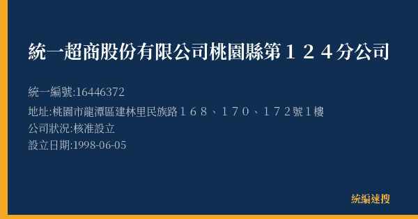 統一超商股份有限公司桃園縣第124分公司的照片-統編 16446372(桃園市) 公司登記資料與營業項目詳細圖表