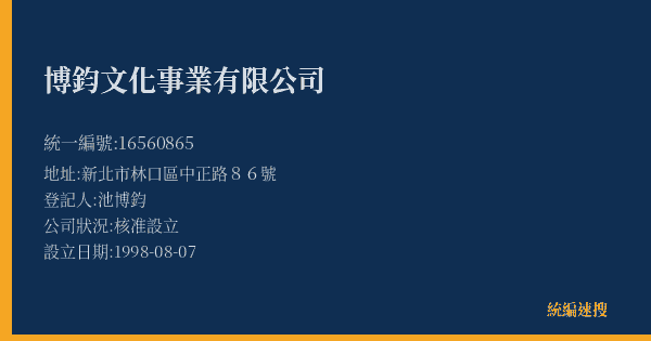博鈞文化事業有限公司的照片-統編 16560865(新北市) 公司登記資料與營業項目詳細圖表
