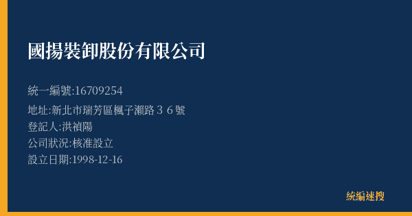 國揚裝卸股份有限公司的照片-統編 16709254(新北市) 公司登記資料與營業項目詳細圖表