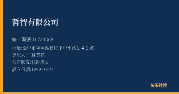 哲智有限公司的照片-統編 16733368(臺中市) 公司登記資料與營業項目詳細圖表