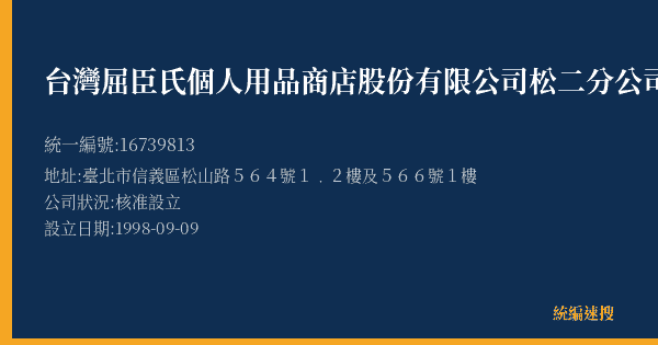台灣屈臣氏個人用品商店股份有限公司松二分公司的照片-統編 16739813(臺北市) 公司登記資料與營業項目詳細圖表