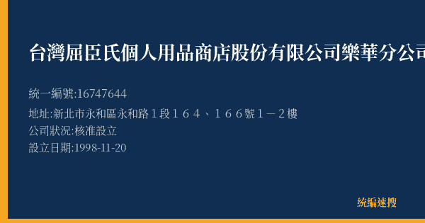 台灣屈臣氏個人用品商店股份有限公司樂華分公司的照片-統編 16747644(新北市) 公司登記資料與營業項目詳細圖表