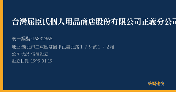 台灣屈臣氏個人用品商店股份有限公司正義分公司的照片-統編 16832965(新北市) 公司登記資料與營業項目詳細圖表