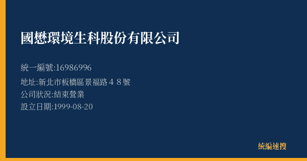 國懋環境生科股份有限公司的照片-統編 16986996(新北市) 公司登記資料與營業項目詳細圖表