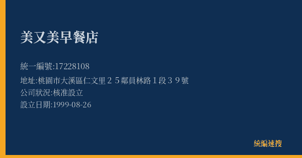 美又美早餐店的照片-統編 17228108(桃園市) 公司登記資料與營業項目詳細圖表
