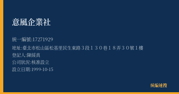 意風企業社的照片-統編 17271929(臺北市) 公司登記資料與營業項目詳細圖表