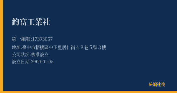 鈞富工業社的照片-統編 17393057(臺中市) 公司登記資料與營業項目詳細圖表