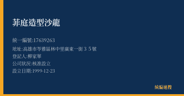 菲庭造型沙龍的照片-統編 17639263(高雄市) 公司登記資料與營業項目詳細圖表