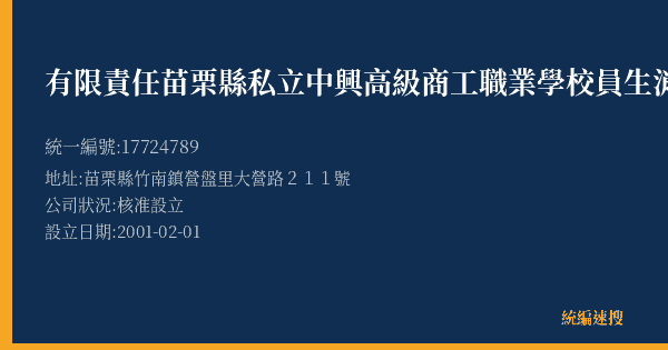 有限責任苗栗縣私立中興高級商工職業學校員生消費合作社的照片-統編 17724789(苗栗縣) 公司登記資料與營業項目詳細圖表