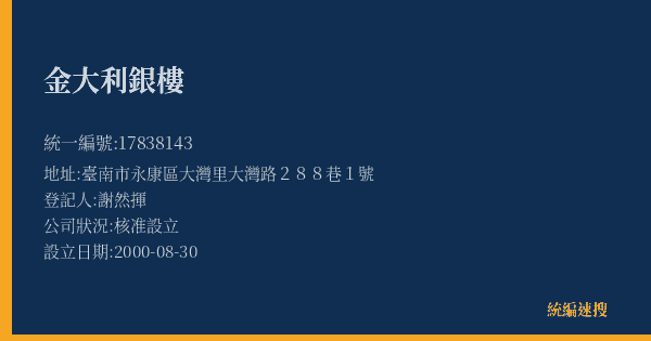 金大利銀樓的照片-統編 17838143(臺南市) 公司登記資料與營業項目詳細圖表