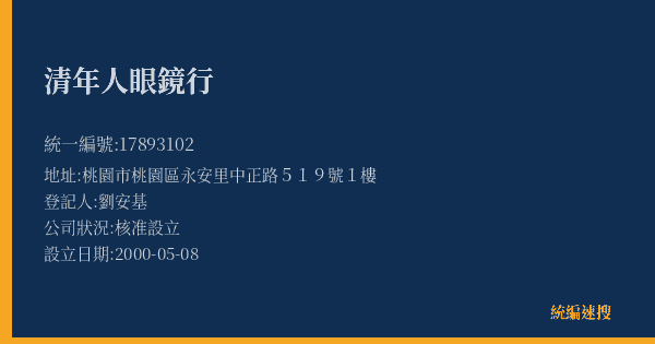 清年人眼鏡行的照片-統編 17893102(桃園市) 公司登記資料與營業項目詳細圖表